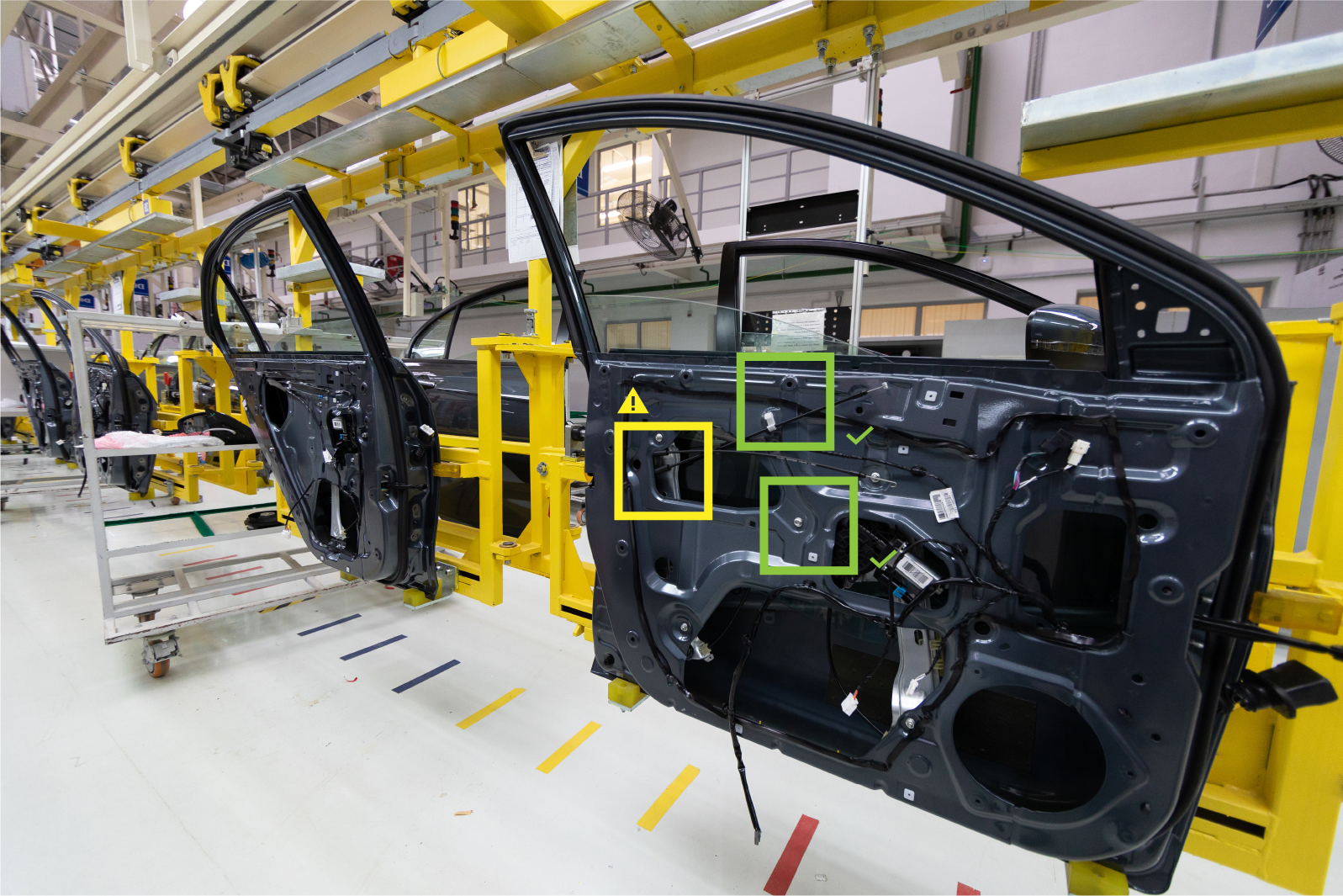 Computer-vision pipeline detecting defects on a production line